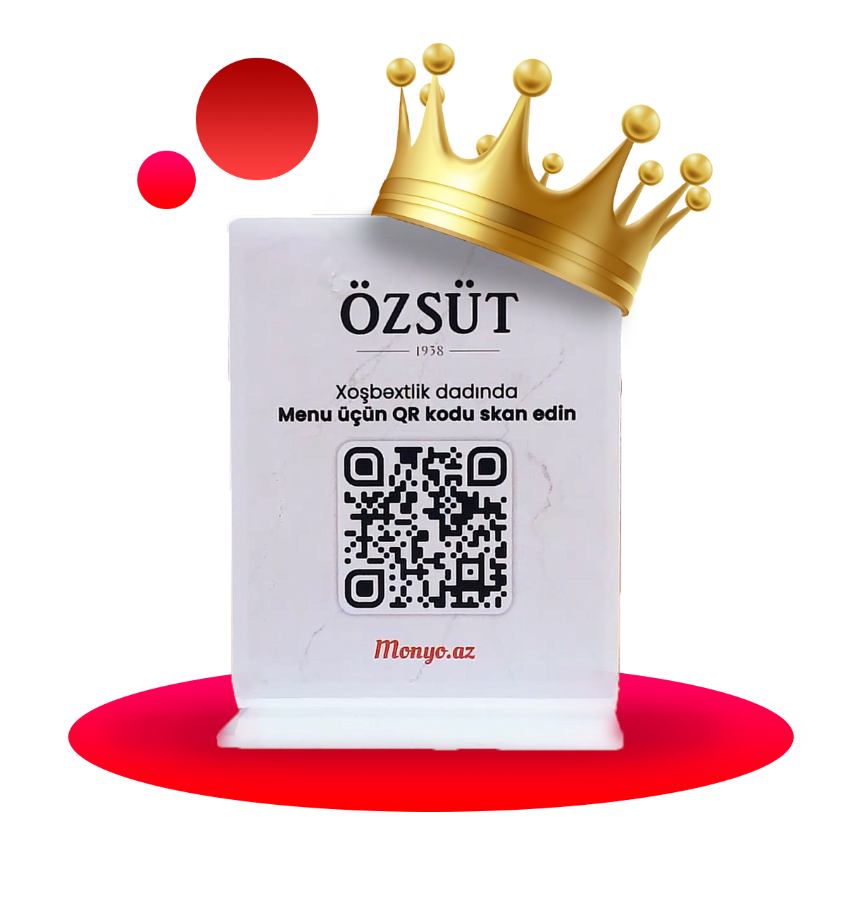 Monyo QR menyu masaüstü stendi — restoranda QR kod ilə menyu