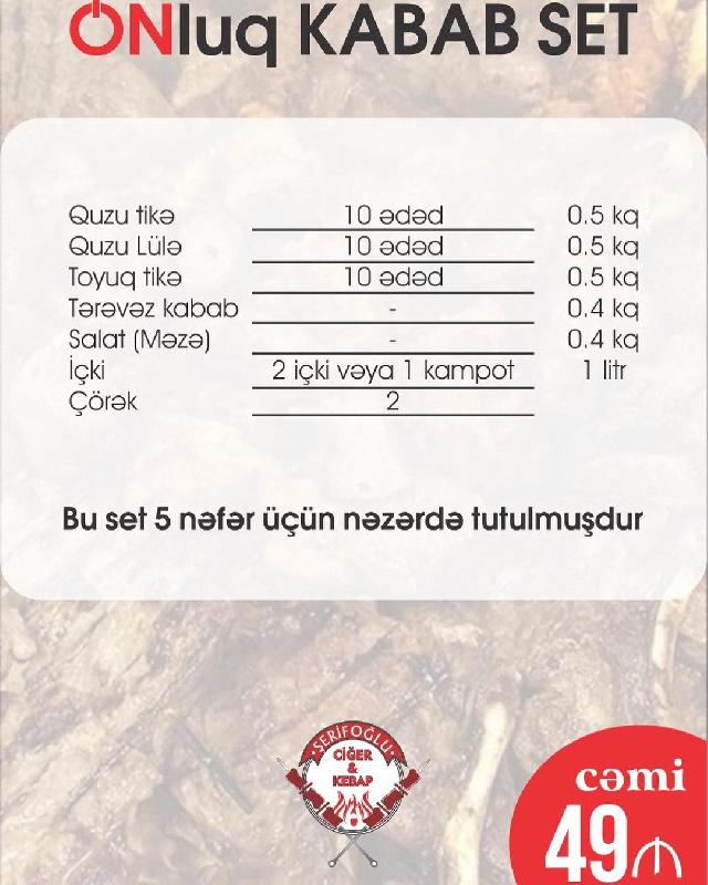 Onluq kabab set - 5 nəfərlik 