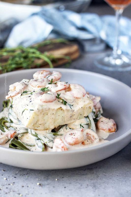 Roasted whitefish with shrimp sauce