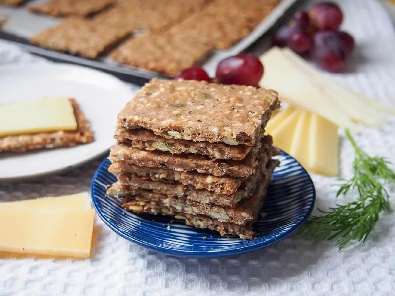 Three cheeses and house made grain crisp bread
