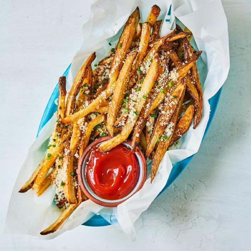 Garlic & parmesan potato wedges with truffle oil