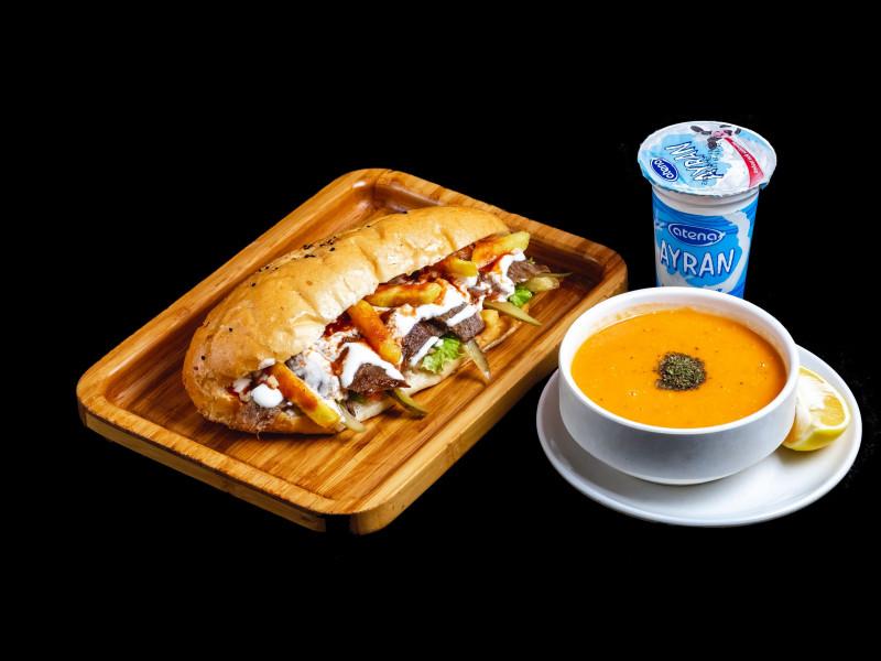 Ət dönər + mərci + ayran