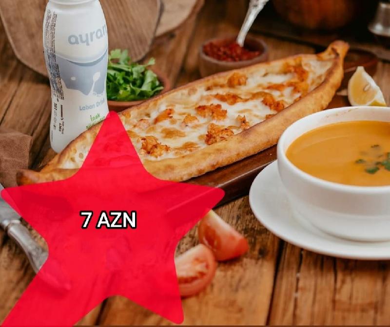 Toyuqlu pide(30) + mərci + ayran