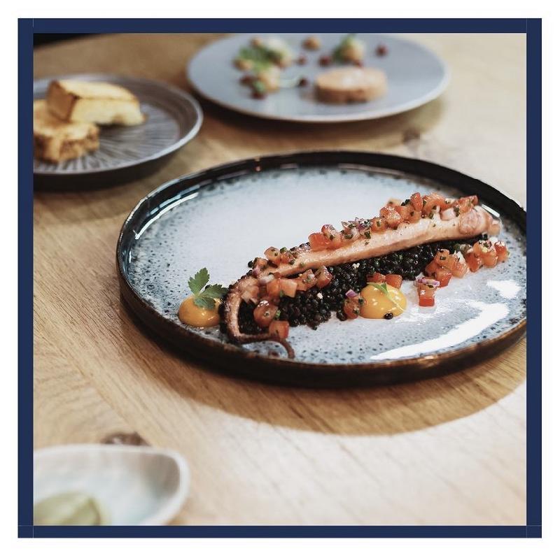 Octopus,beluga lentils,roasted peppers