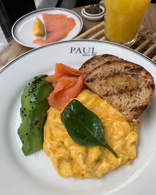 Salmon and avocado scrambled eggs