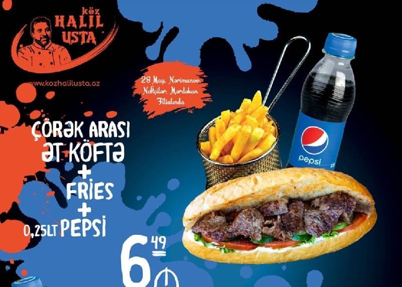 Çörək arası ət dönər+Fri+Pepsi 0,25 ml
