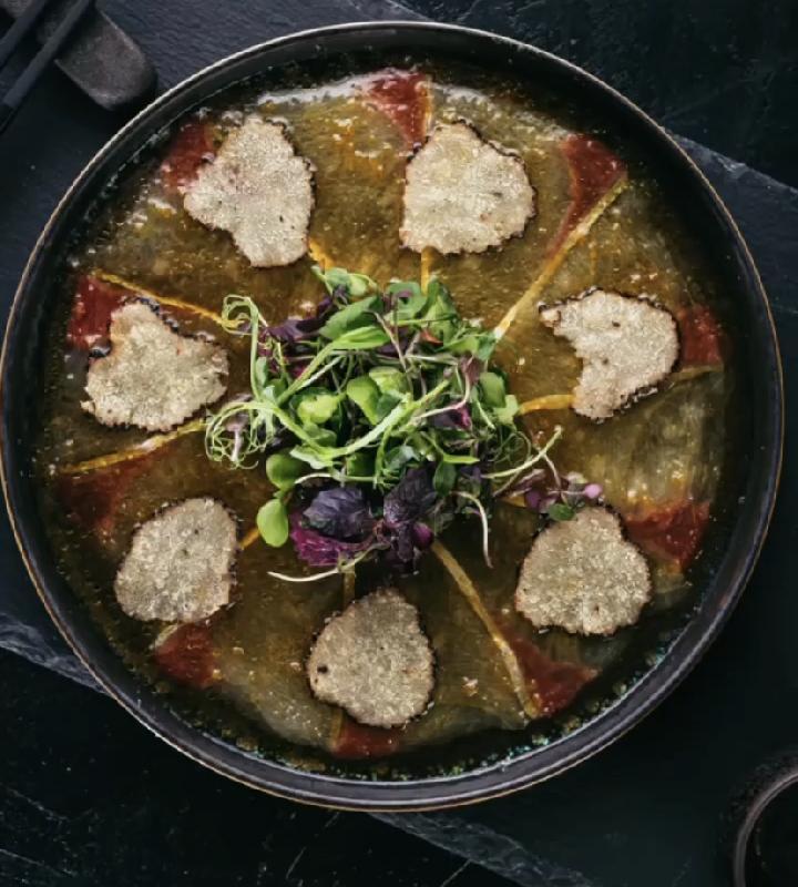Yellowtail Carpaccio with Sliced Black Truffle