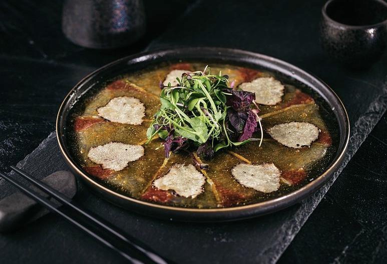 Yellowtail Carpaccio with Sliced Black Truffle
