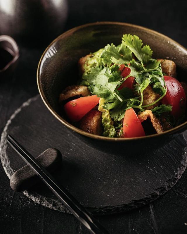 Aubergine Salad with Tomato & Spring Onion (V)