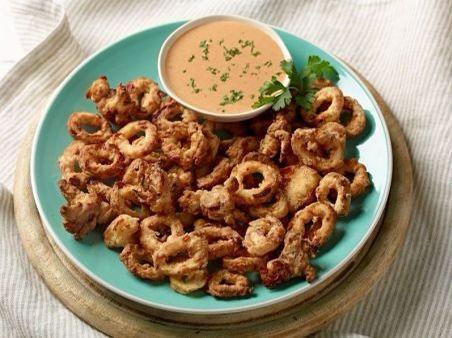 Fried calamanri rings with creamy chipotle sauce
