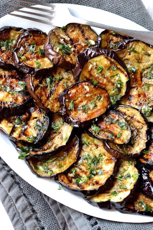 Barbecue aubergine and basil (V, N, GF) 