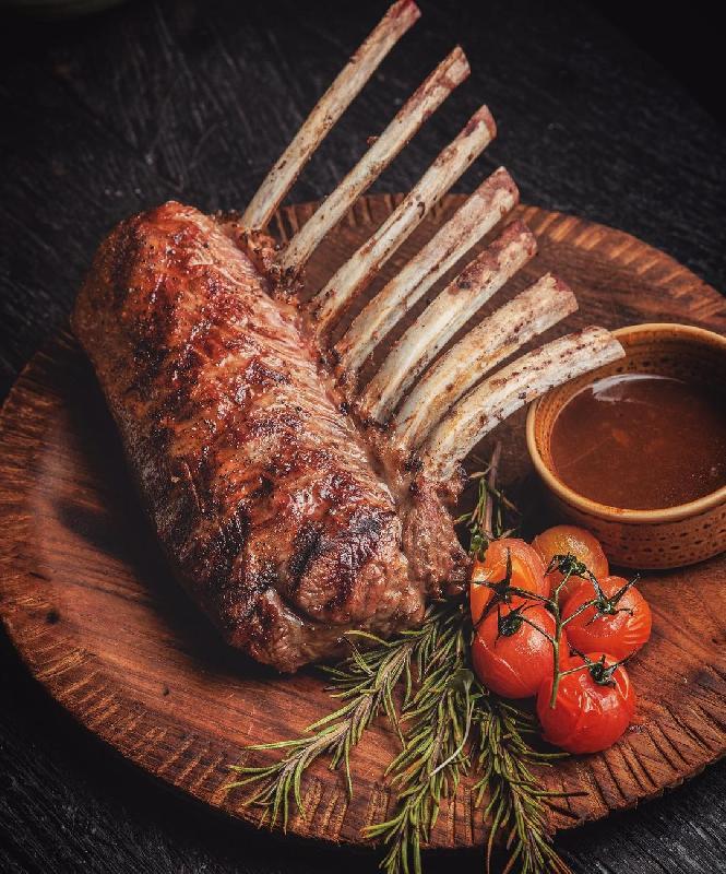 Roasted lamb rack, herbs crust (GF, D) 