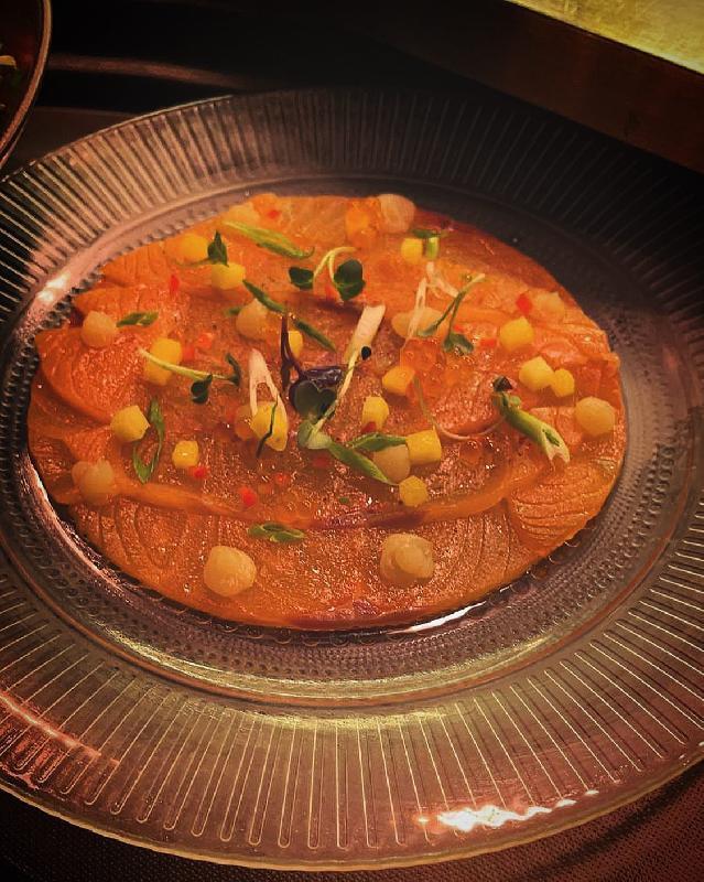Salmon carpaccio, java pepper, ponzu (GF) 