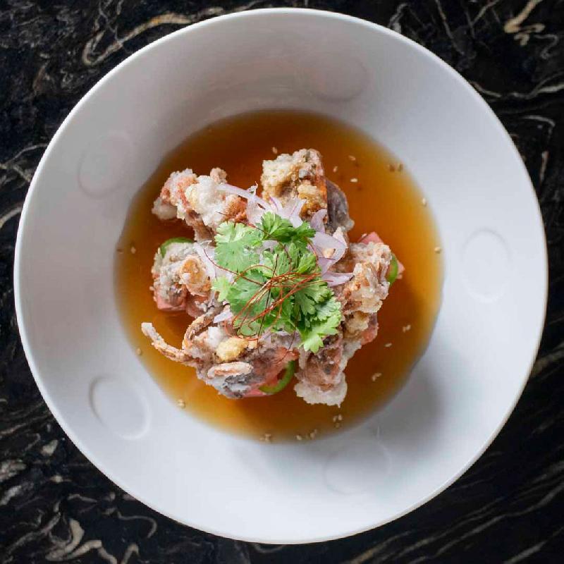 Soft Shell Crab Kara-age with Watermelon & Amazu Ponzu
