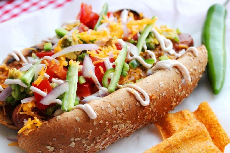 Hot dog with salsa souse