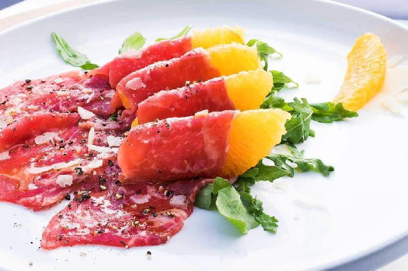 SEABASS CARPACCIO, TAGGIASCA OLIVES, LEMON DRESSING BEEF CARPACCIO
