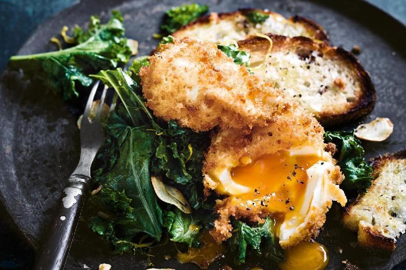 Crumbed eggs on toast