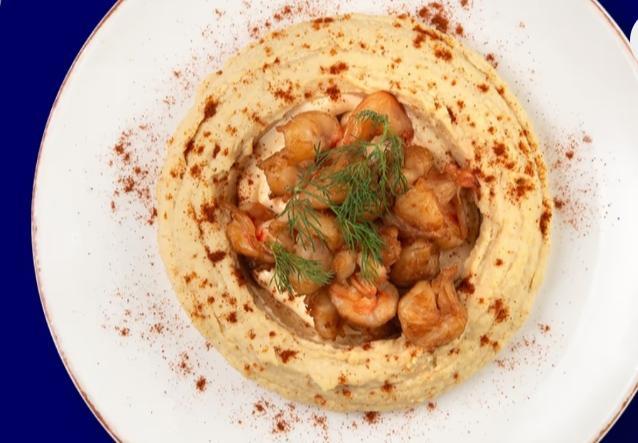 Hummus with shrimp
