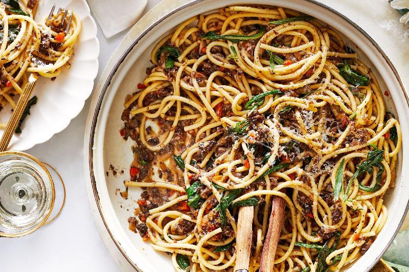 Grilled Mushroom Over Fresh Bucatini Pasta 