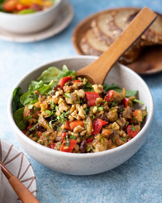 With creamy smoked eggplant 