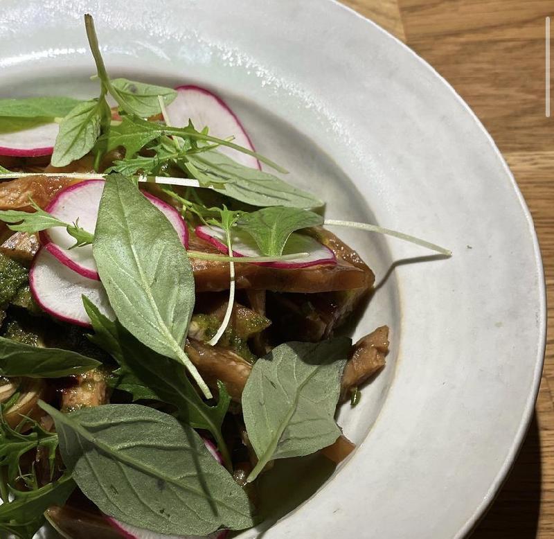 Pigs ear salad, cilantro, chili
