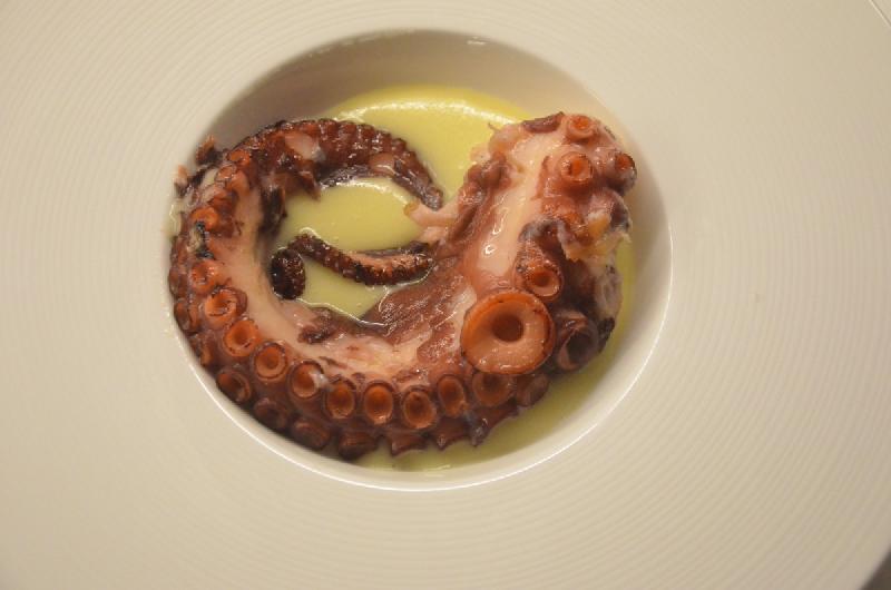 Polpo saltato su crema di patate aromatizzato al tartufo