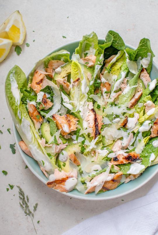 Caesar salad with salmon