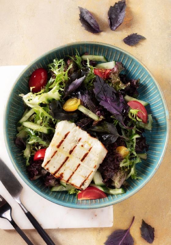 Grilled Halloumi Cheese Salad with basil