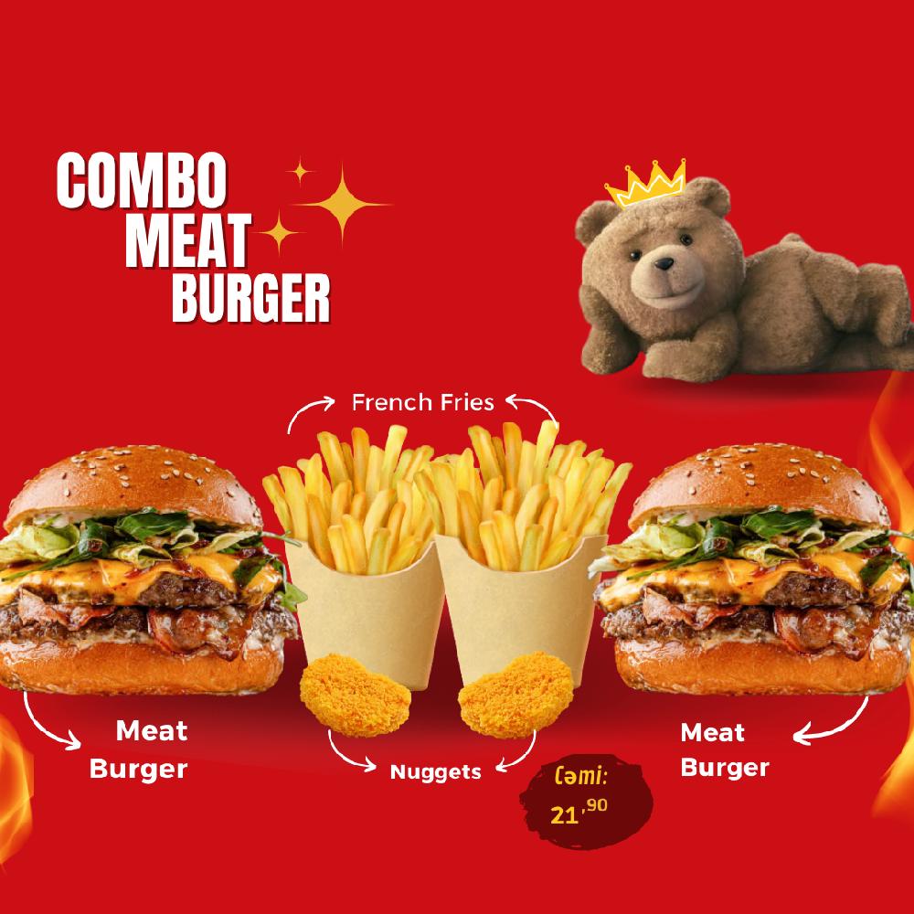 2 Meat burger+2 French Fries+2 Nuggets