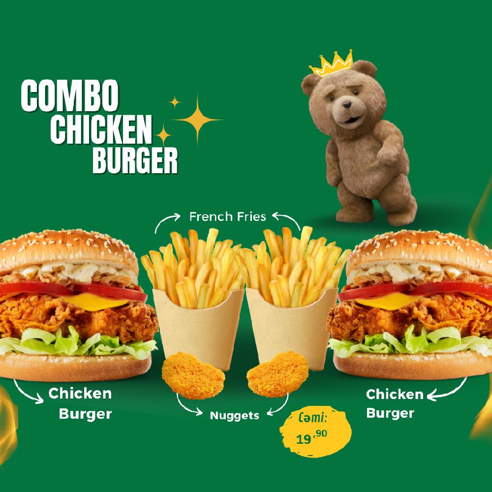 2 Chicken Burger+ 2 French fries+ 2 Nuggets