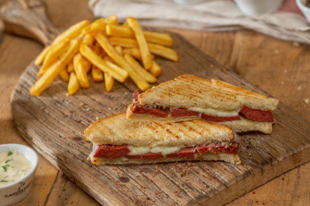 Toast with salami and cheese