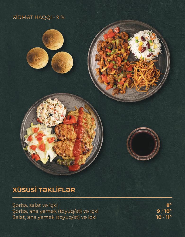 Şorba, ana yemək (toyuq) və içki 
