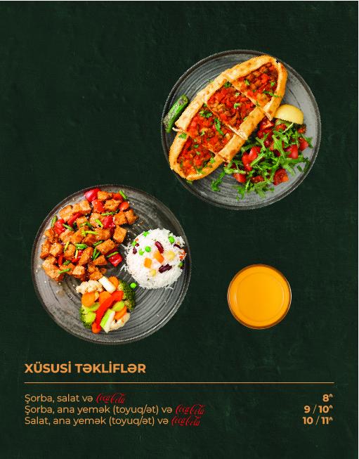 Şorba, ana yemək (toyuq) və içki 