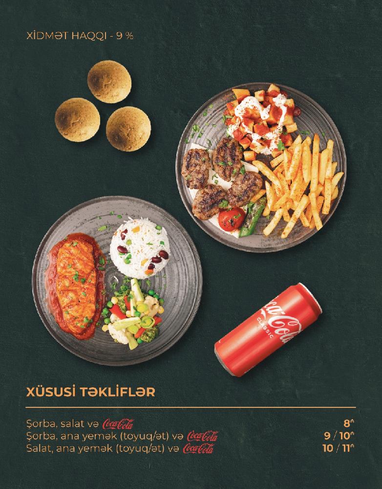 Şorba, ana yemək (ət) və Cola-Cola
