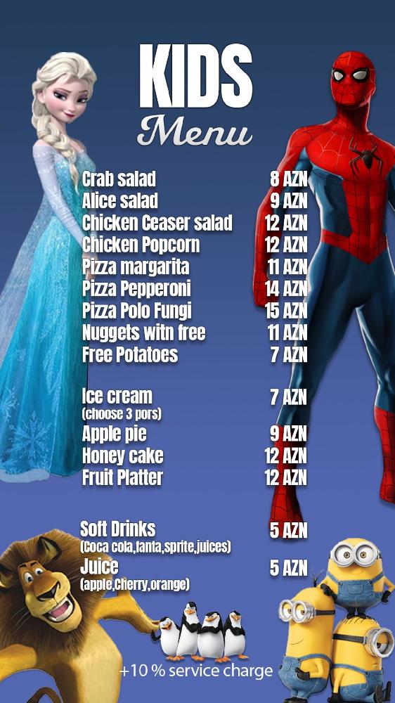 Kids menu