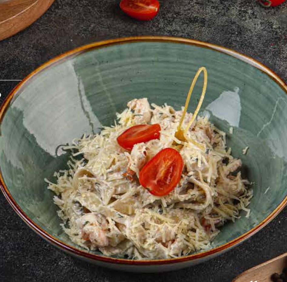 Fettuçini Alfredo Krevetka ilə