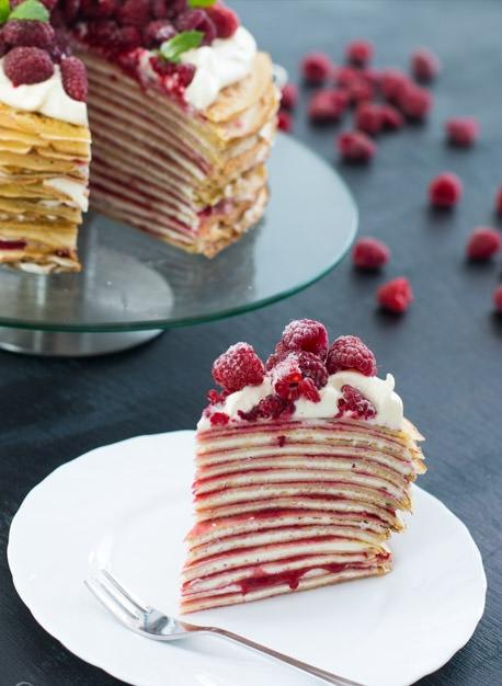 Raspberry crepe cake 