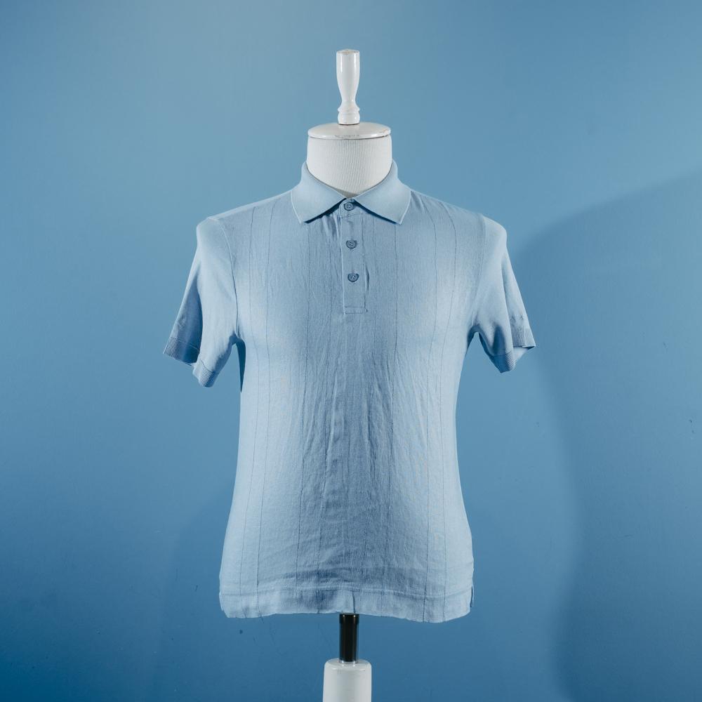 Mavi cizgili kətan t-shirt