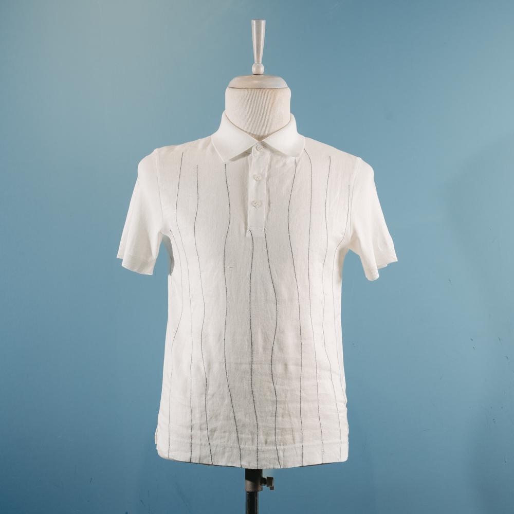 Ağ cizgili kətan t-shirt