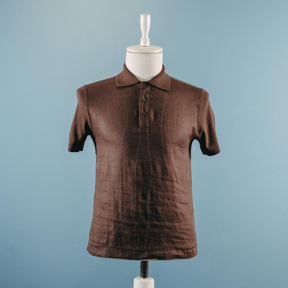 Qəhvəyi cizgili kətan t-shirt