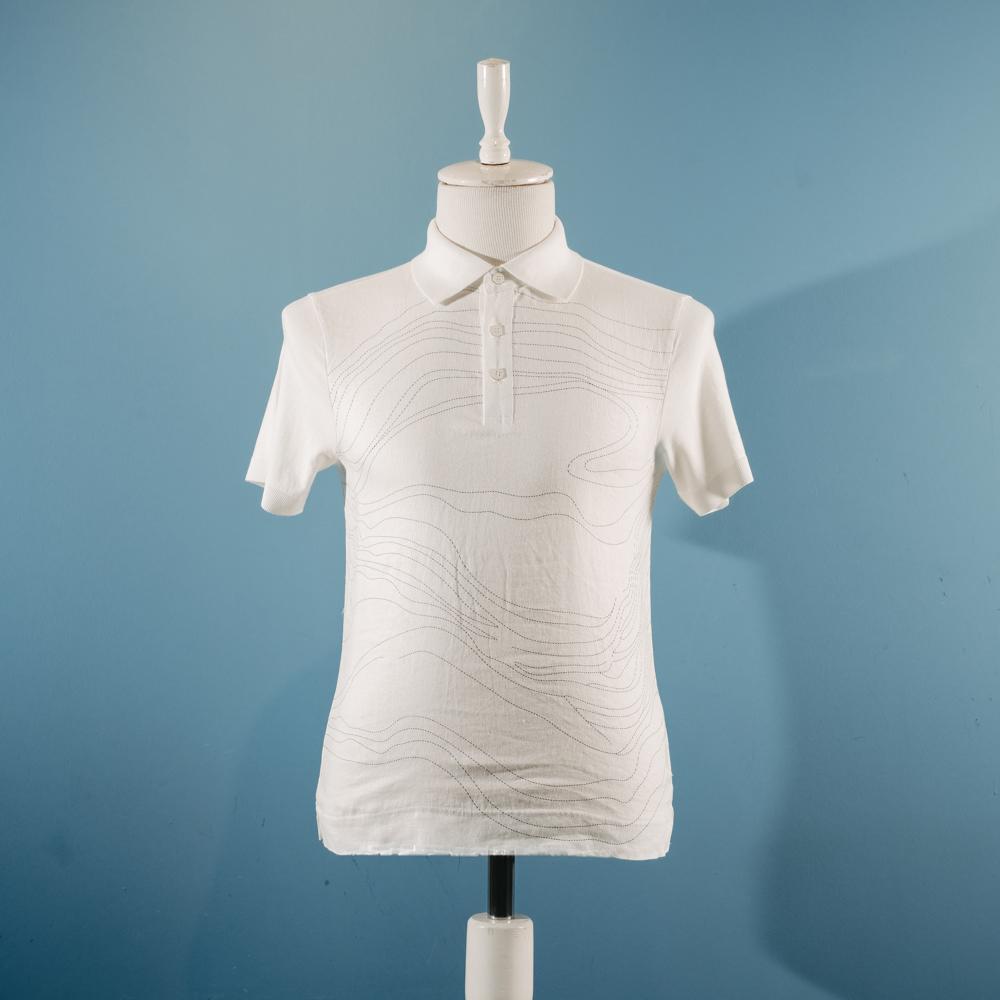 Ağ cizgili kətan t-shirt