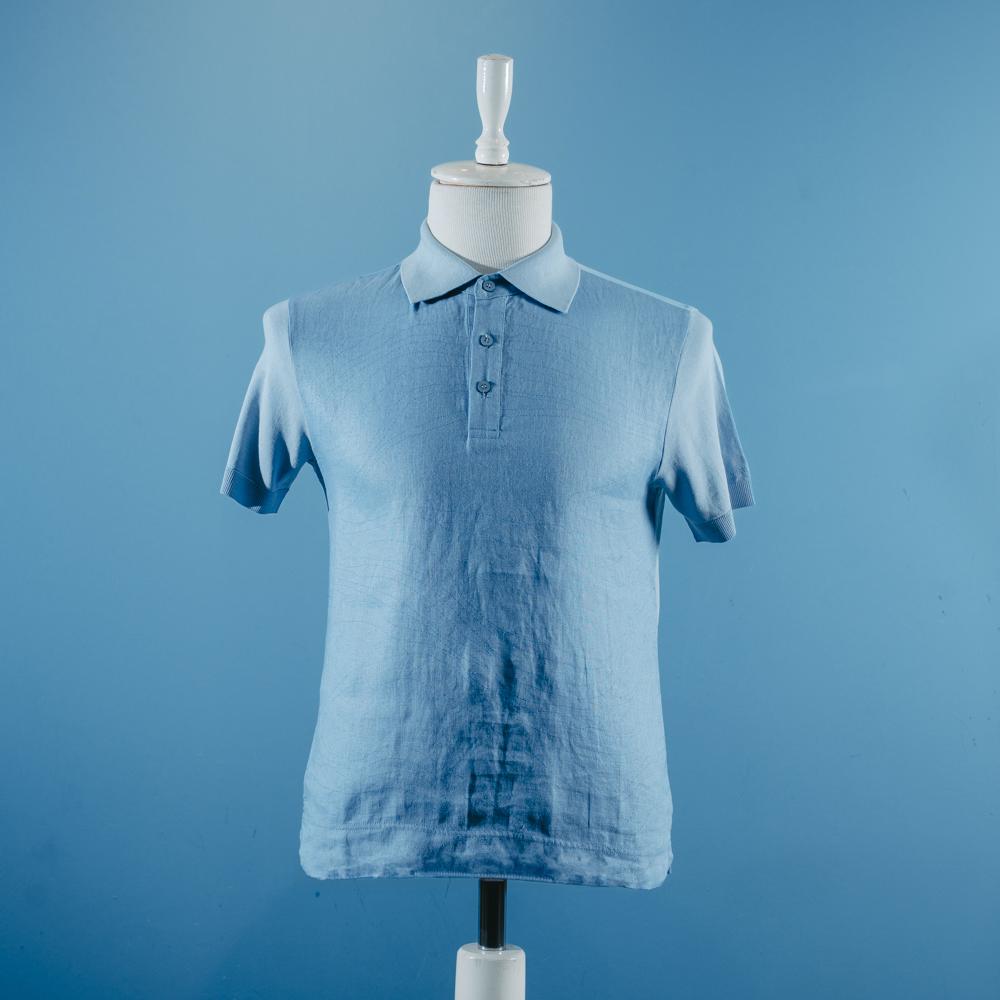 Mavi cizgili kətan t-shirt