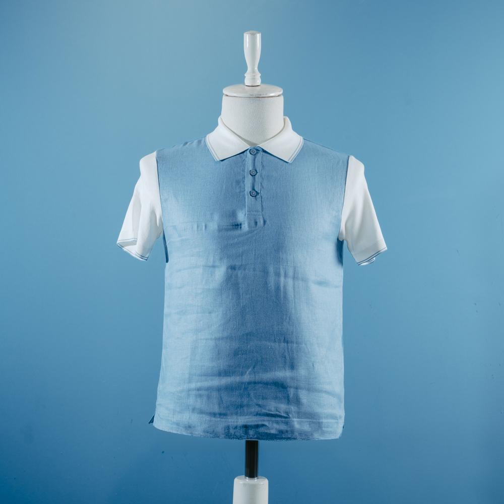 Mavi kətan t-shirt