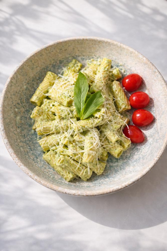 Creamy Pesto Tortiglionni