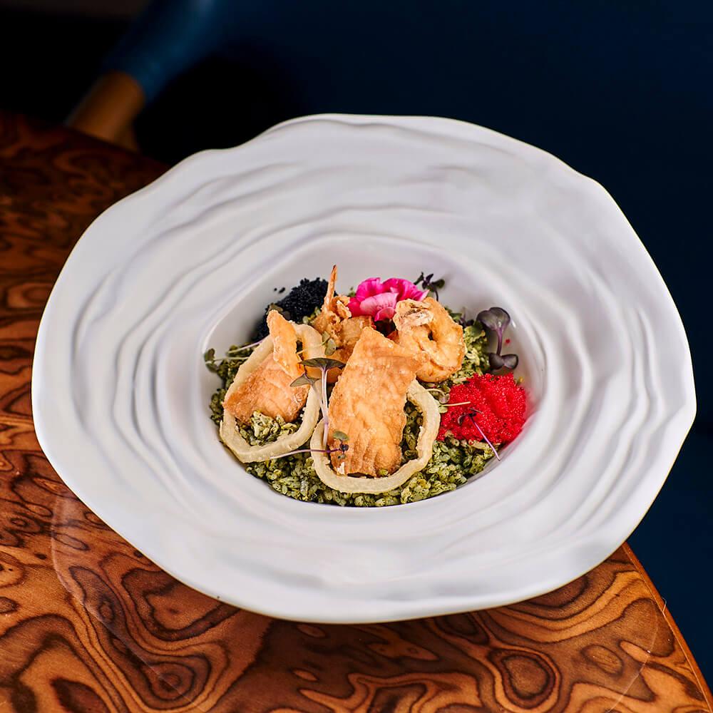 Seafood green rice